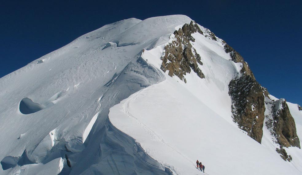 Chamonix's calling card, Mont Blanc, as climbers ascend