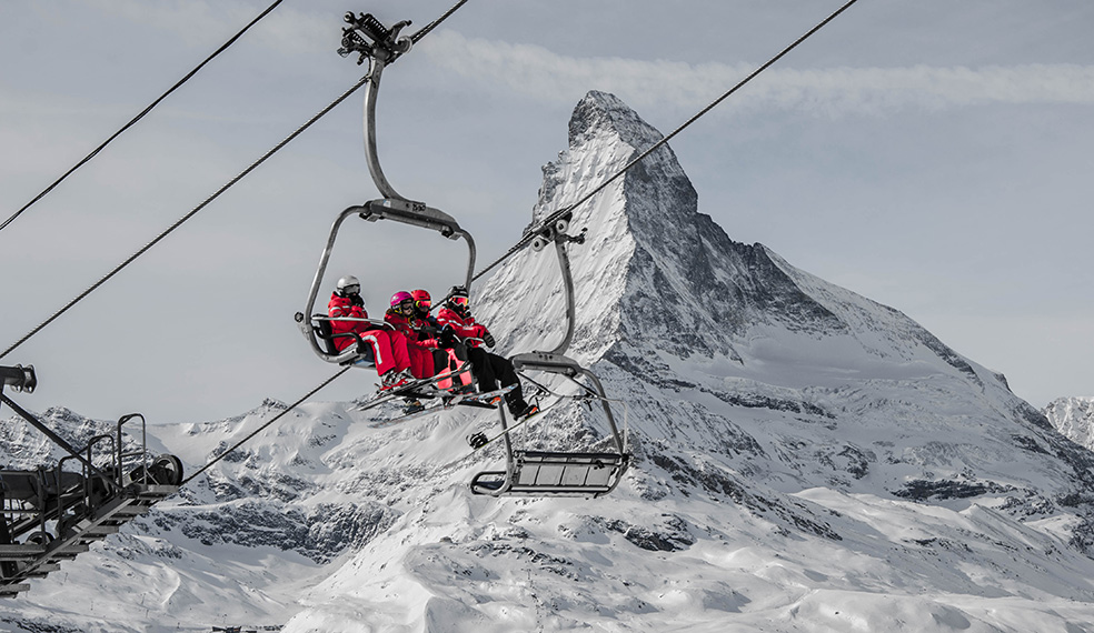 Skiers enjoy the lifts in Chamonix